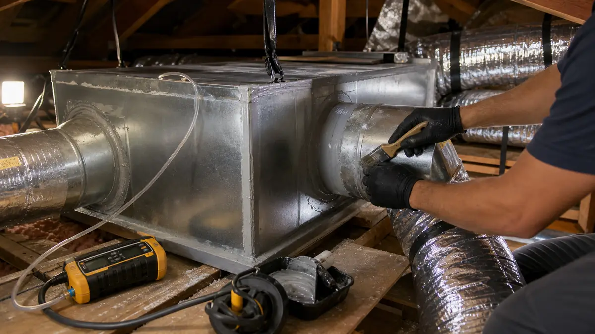 Air duct repair and HERS-verified sealing in a Pomona, CA attic